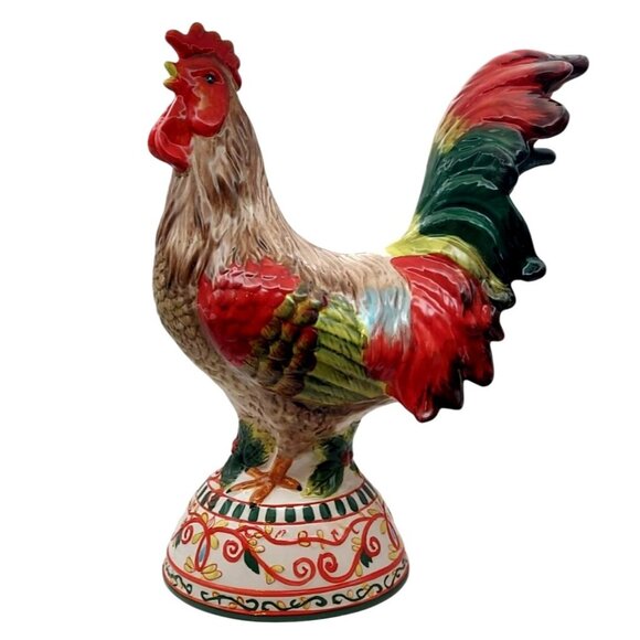 Kate McRostie Ceramic Holiday Rooster Figurine STAC1674 Farmhouse Christmas - Picture 1 of 7